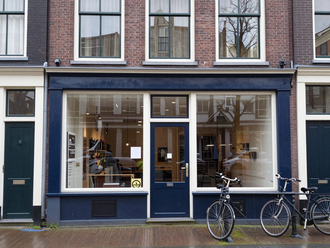 Bakstenen gevel met studio-ingang aan de Kinkerstraat in Amsterdam.